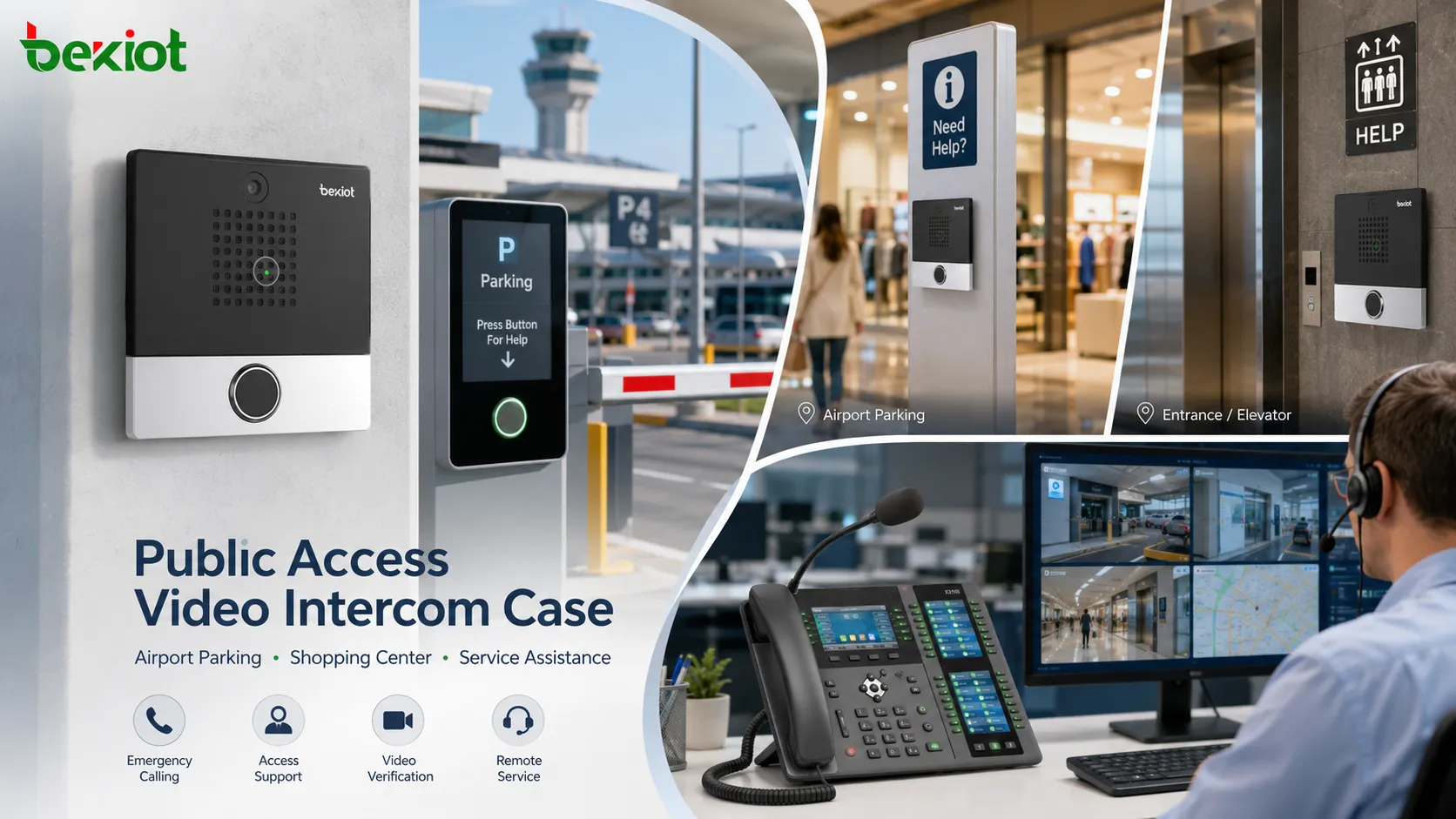 BHP-SOS10V SIP video intercom used for help-point calling, video verification, and service communication at airport and shopping center sites