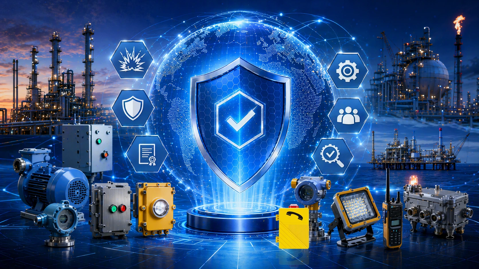 IECEx-certified industrial communication and control equipment used in a hazardous area compliance workflow