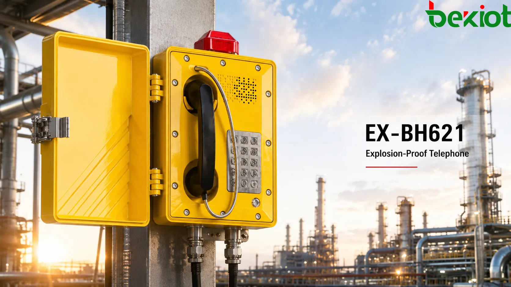Explosion-proof telephone installation and system integration showing hazardous area phone cable gland grounding SIP platform dispatch console alarm linkage and control room response