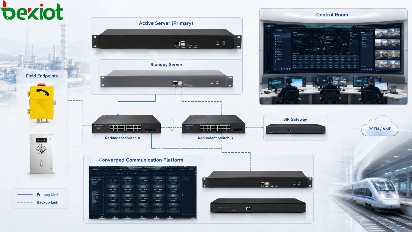 Failover traffic switching process showing health check failure detection primary path unavailable backup route activation call routing recovery and administrator alert