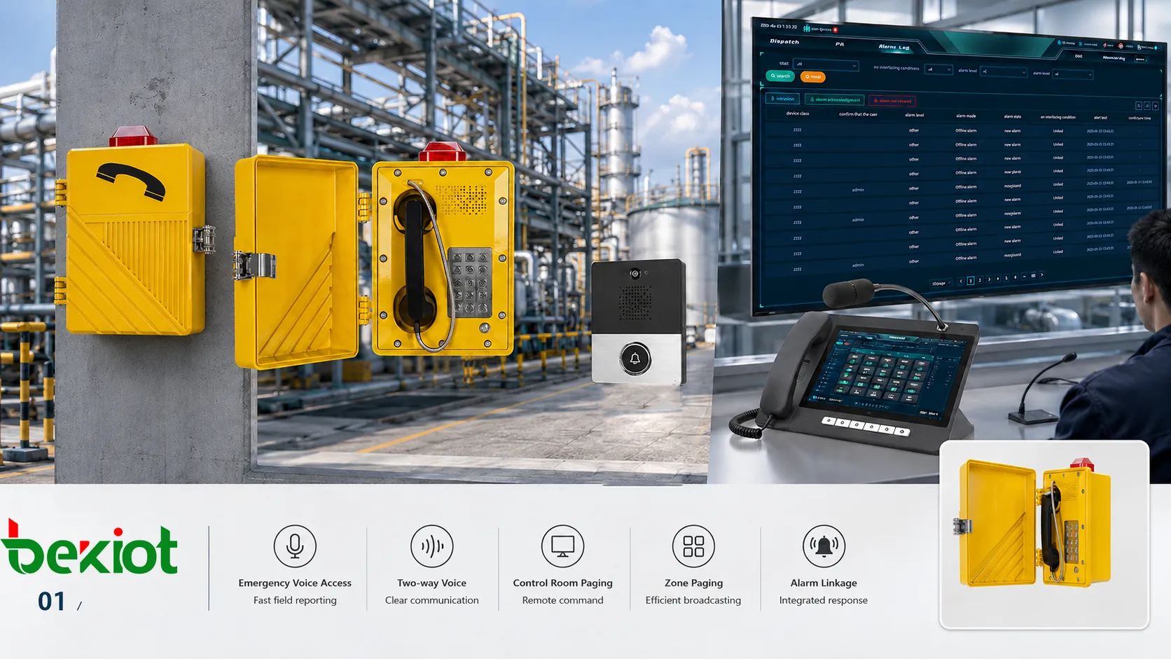 Explosion-proof public address station improving emergency efficiency in hazardous industrial area with worker call point control room paging alarm linkage and evacuation broadcast