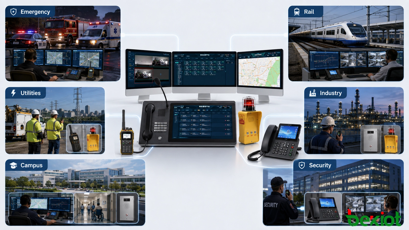 Computer-aided dispatch applications across emergency services, rail transportation, utilities, industrial facilities, campuses, and security operations