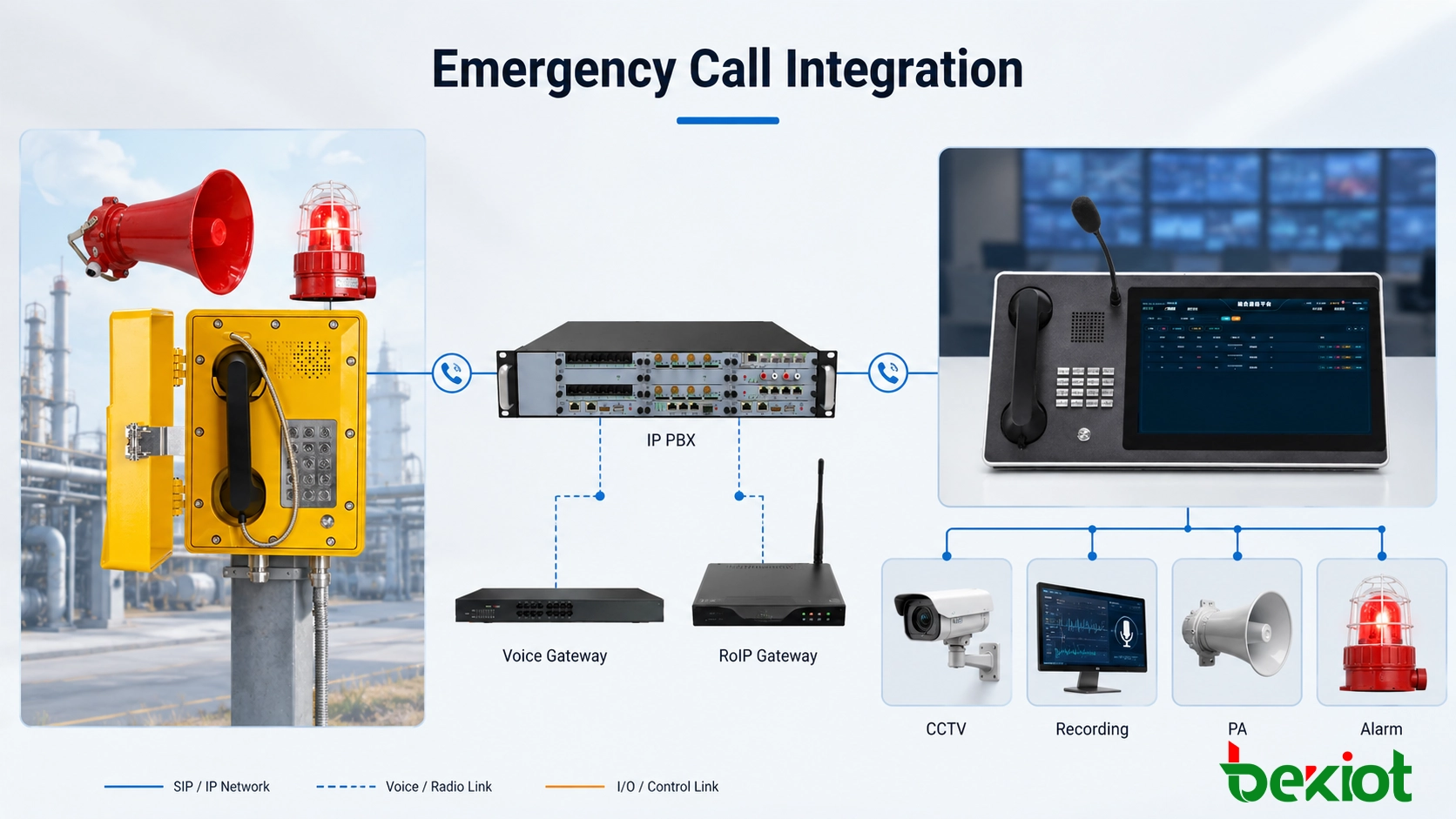 Explosion-proof telephone emergency call integration with recording CCTV PA and audible visual alarms