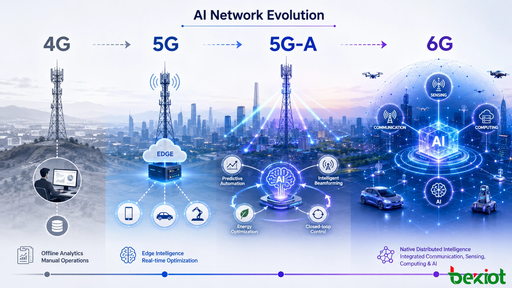 AI evolution across 4G, 5G, 5G-Advanced and 6G mobile communication networks