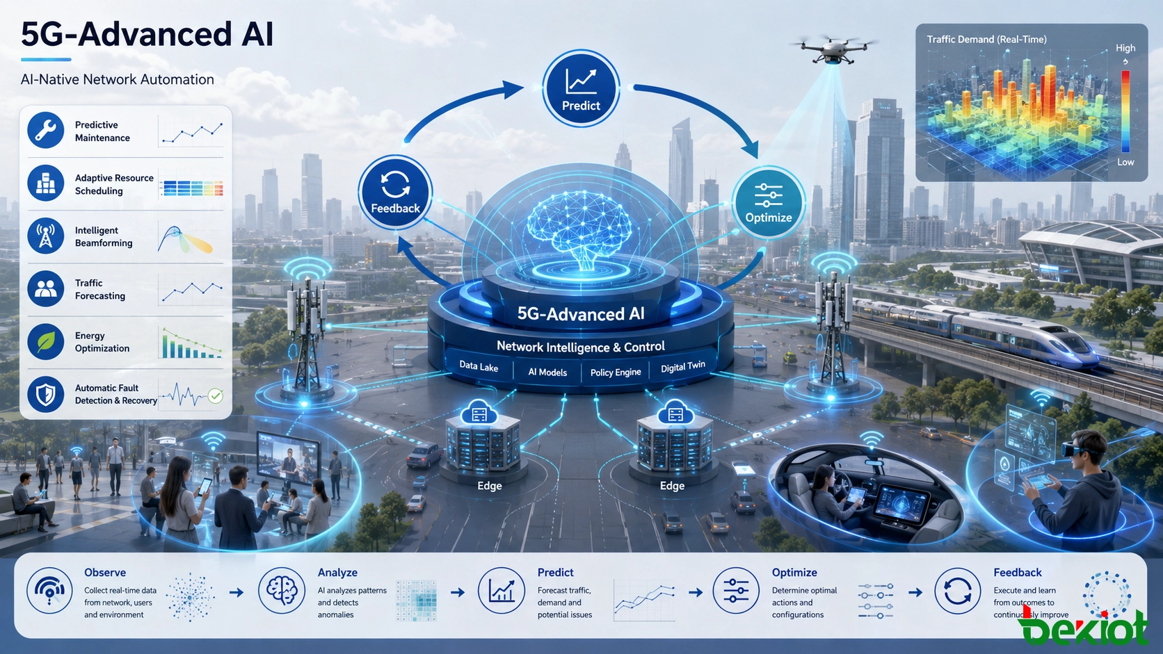 5G-Advanced AI closed-loop network automation for prediction, resource scheduling, beamforming and energy optimization