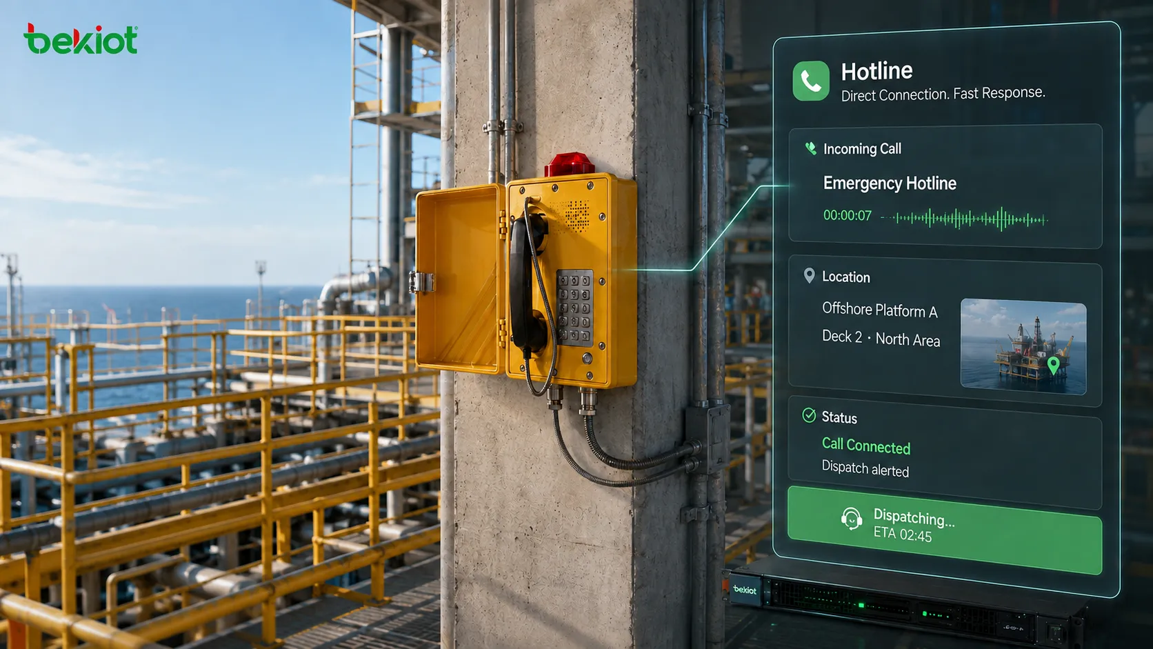 EX-BH621 explosion-proof telephone used for direct emergency calling in hazardous areas with field personnel control room dispatch platform hotline calling location display and fast response workflow