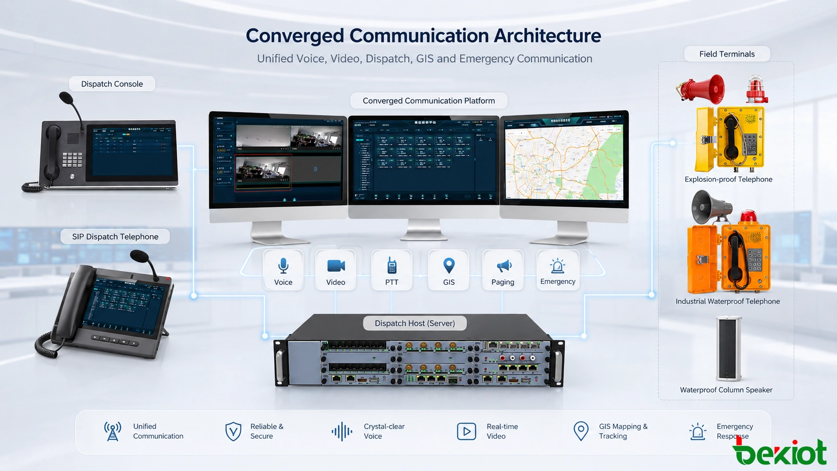 Unified communications architecture connecting voice, video, conferencing and push-to-talk services