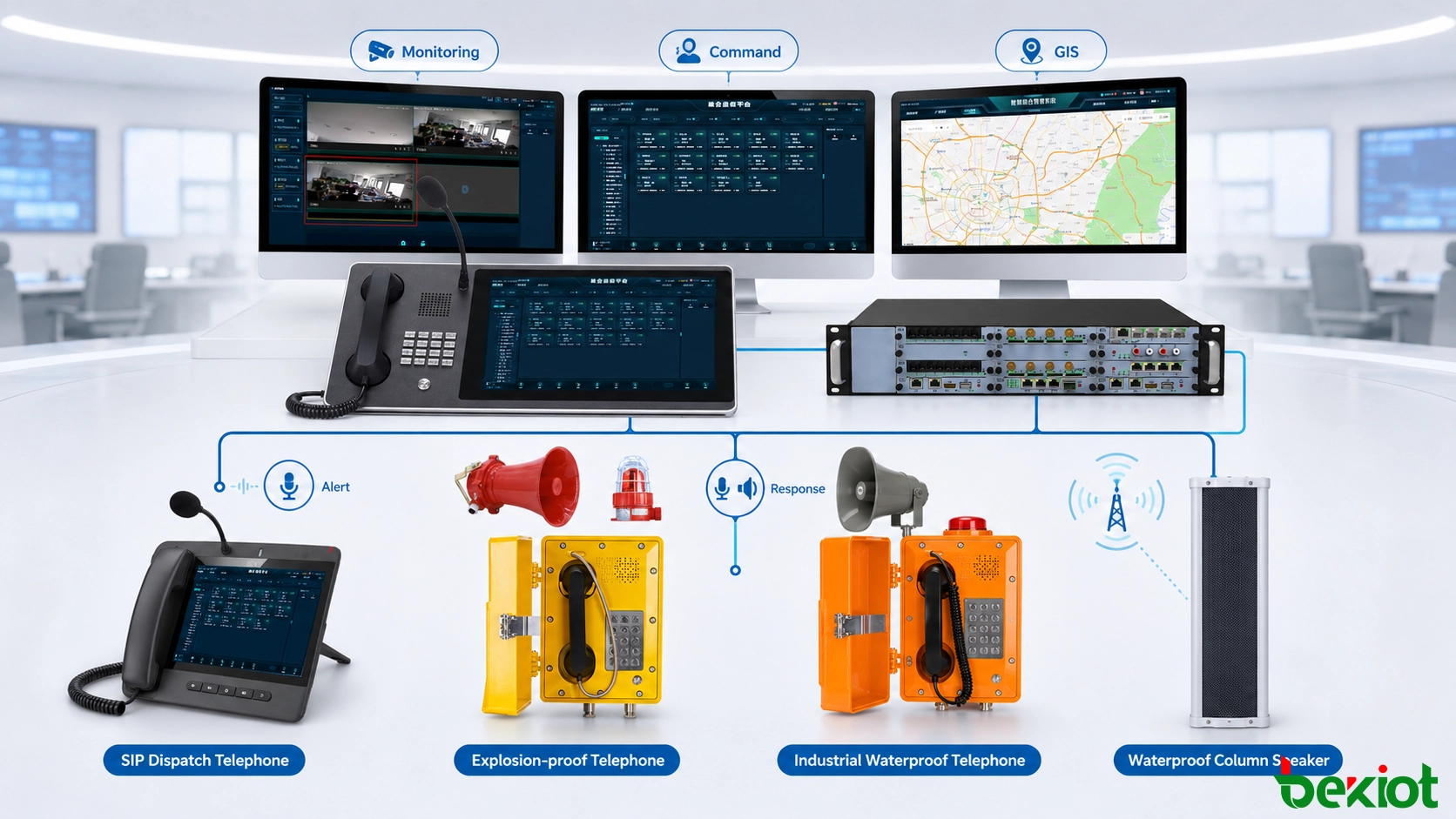 Command and dispatch workflow coordinating operators, field personnel, video surveillance and IoT resources