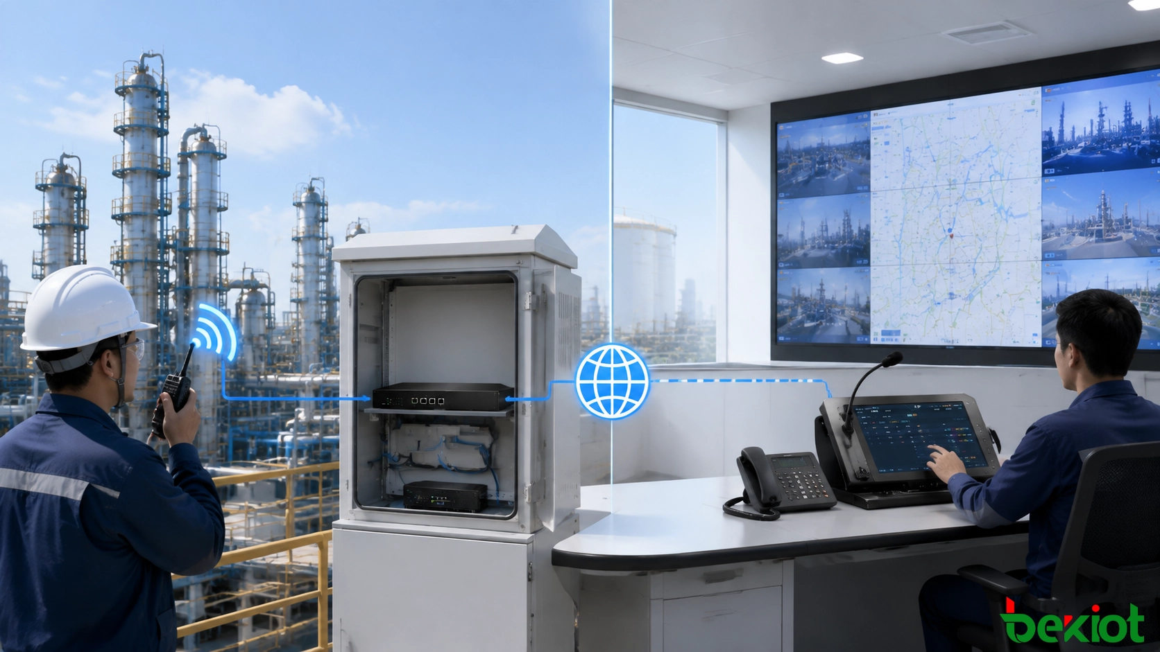 ROIP gateway connecting emergency command center with radio communication teams