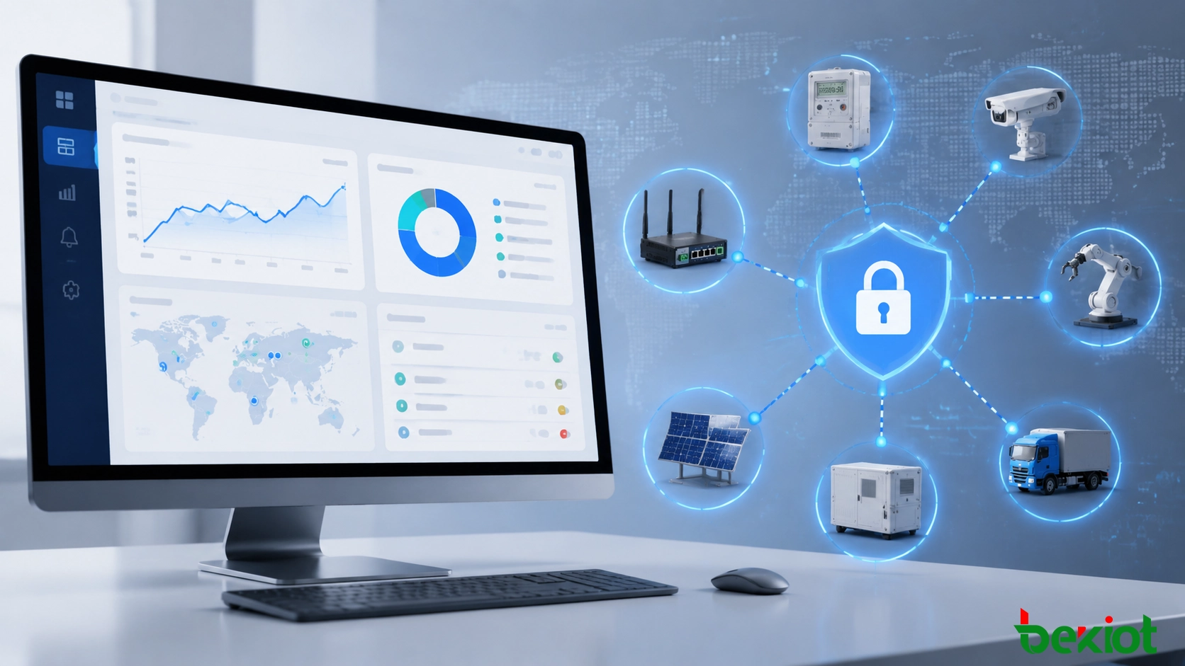 Enterprise IoT management platform monitoring connected devices and network security status