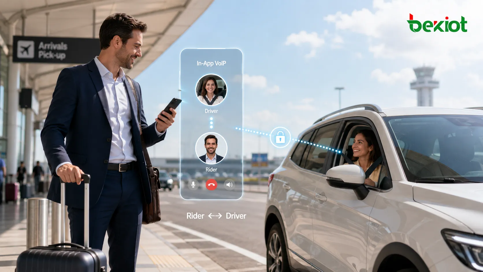 Ride-hailing app using in-app VoIP to connect riders and drivers without exposing personal phone numbers