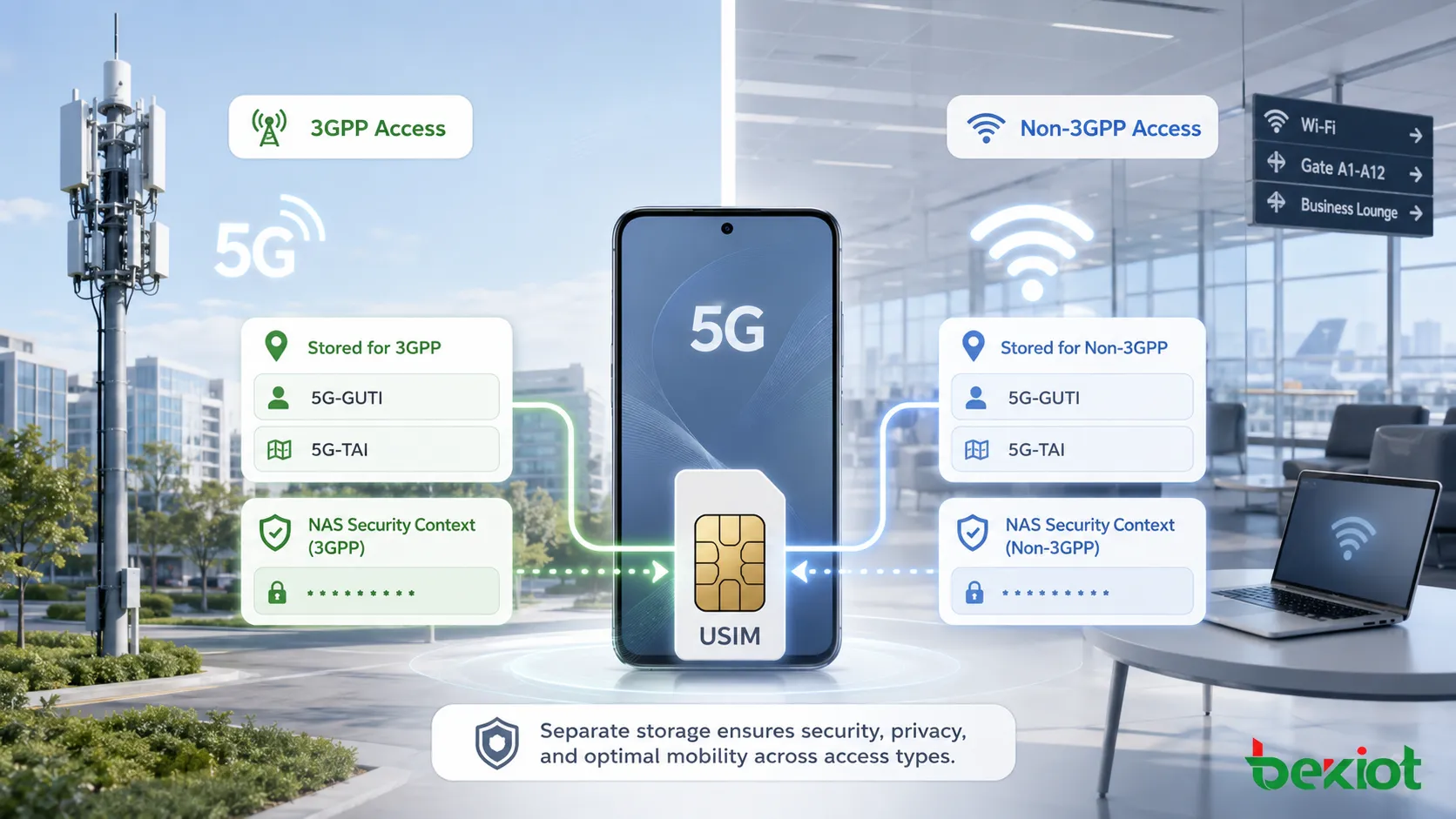 5G USIM storing separate location information and NAS security contexts for 3GPP and non-3GPP access
