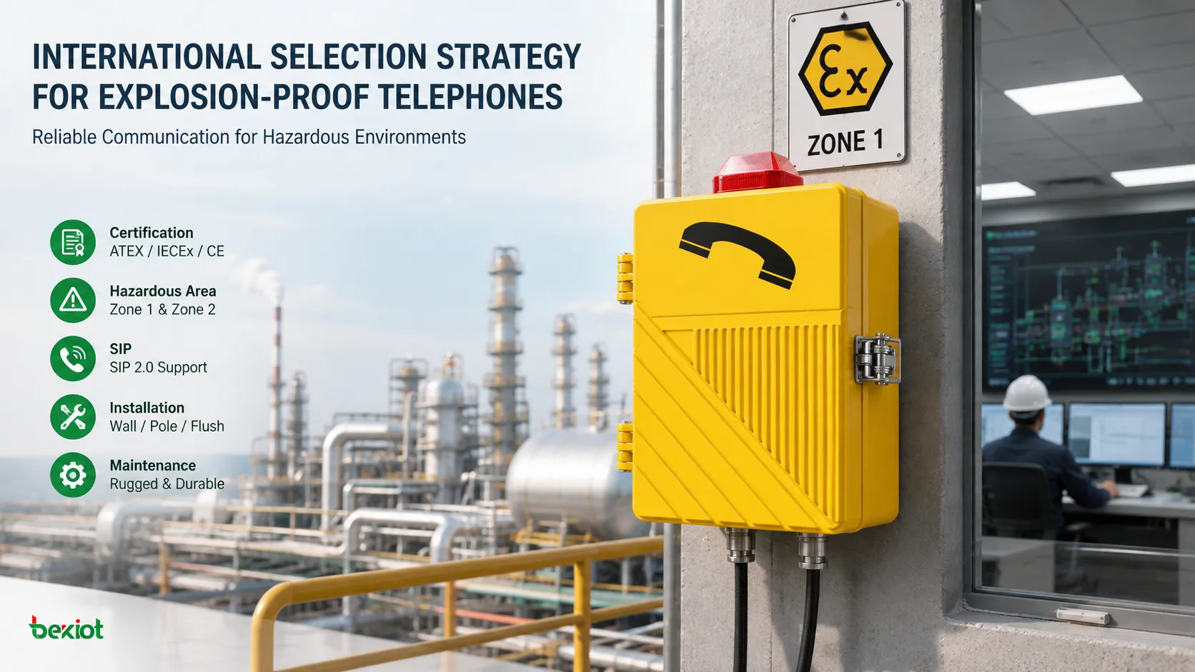 EX-BH621 explosion-proof telephone selection for international projects covering certification review, hazardous-area matching, SIP dispatch integration, installation, IP protection, voice quality and maintenance documentation