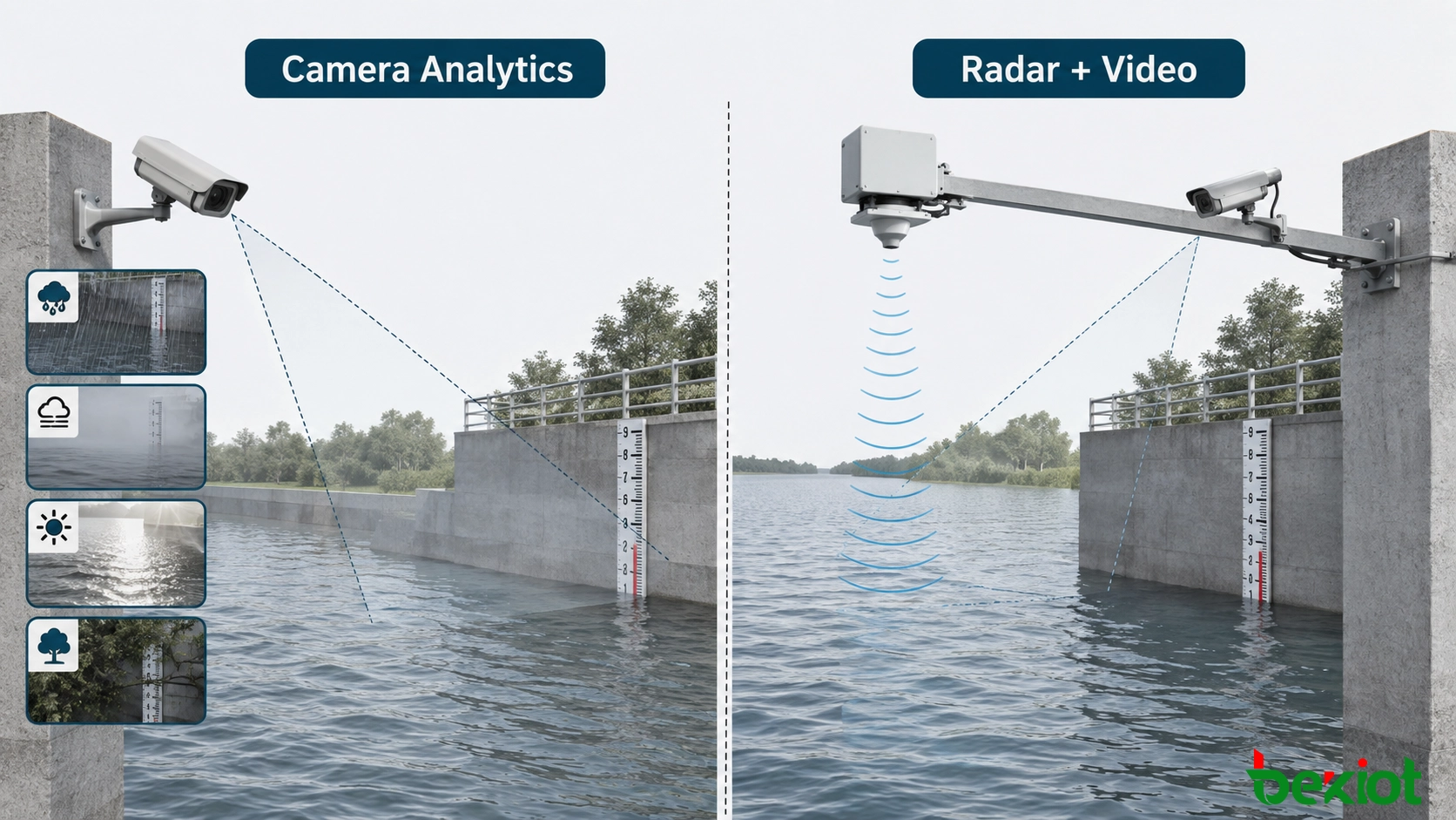 Comparison of camera-based and radar water-level monitoring in a river channel
