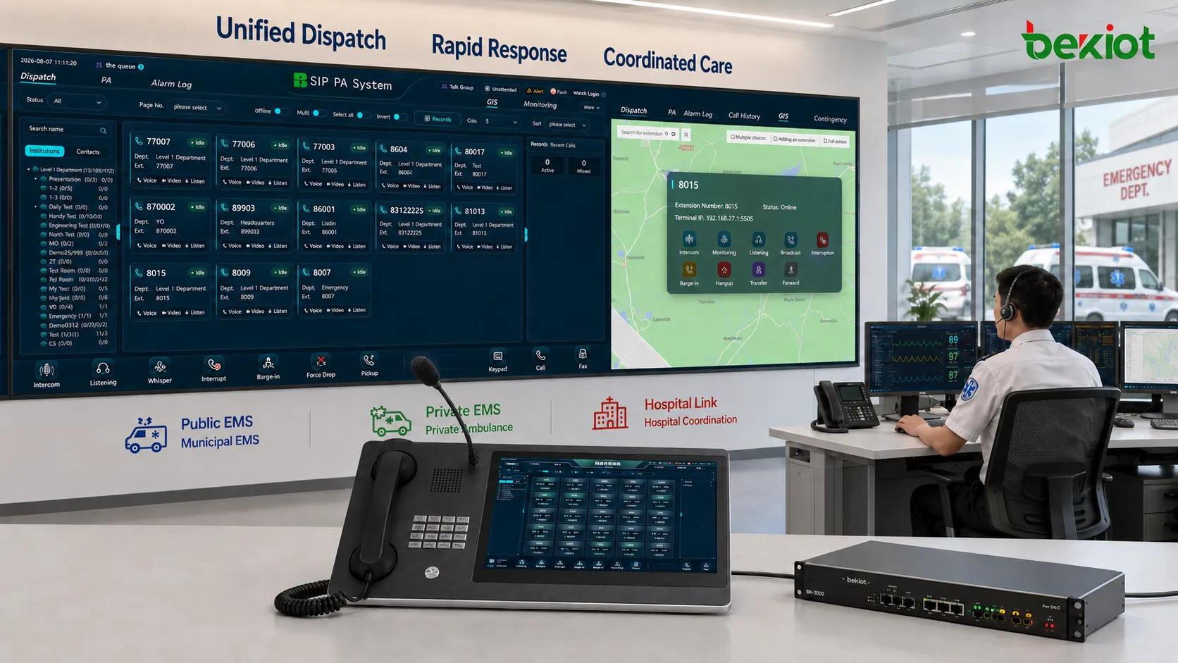 Ambulance sending estimated arrival time and essential pre-hospital information to an emergency department through an emergency command system during patient transport