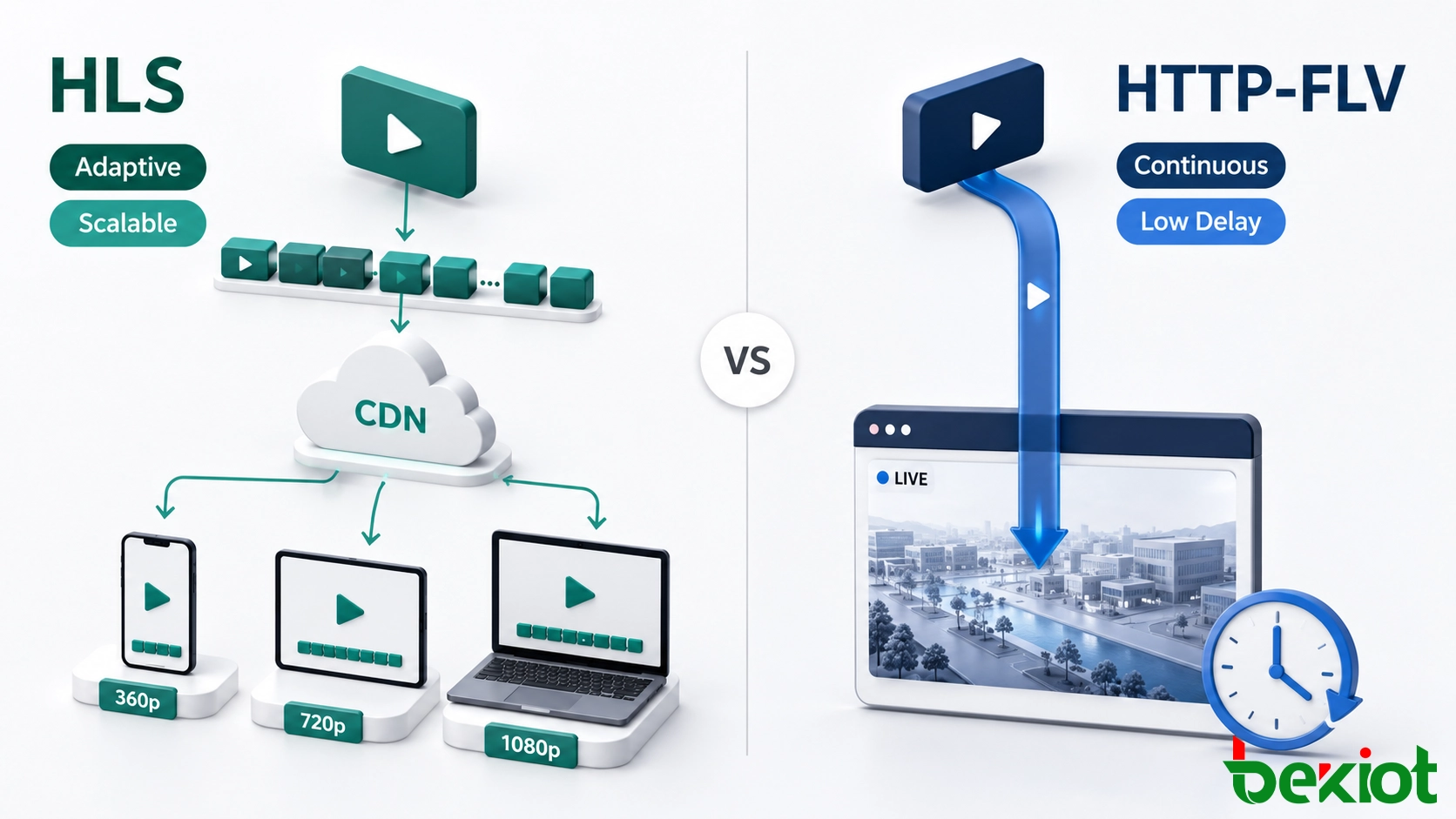 Comparison of HLS segmented delivery and HTTP-FLV continuous streaming