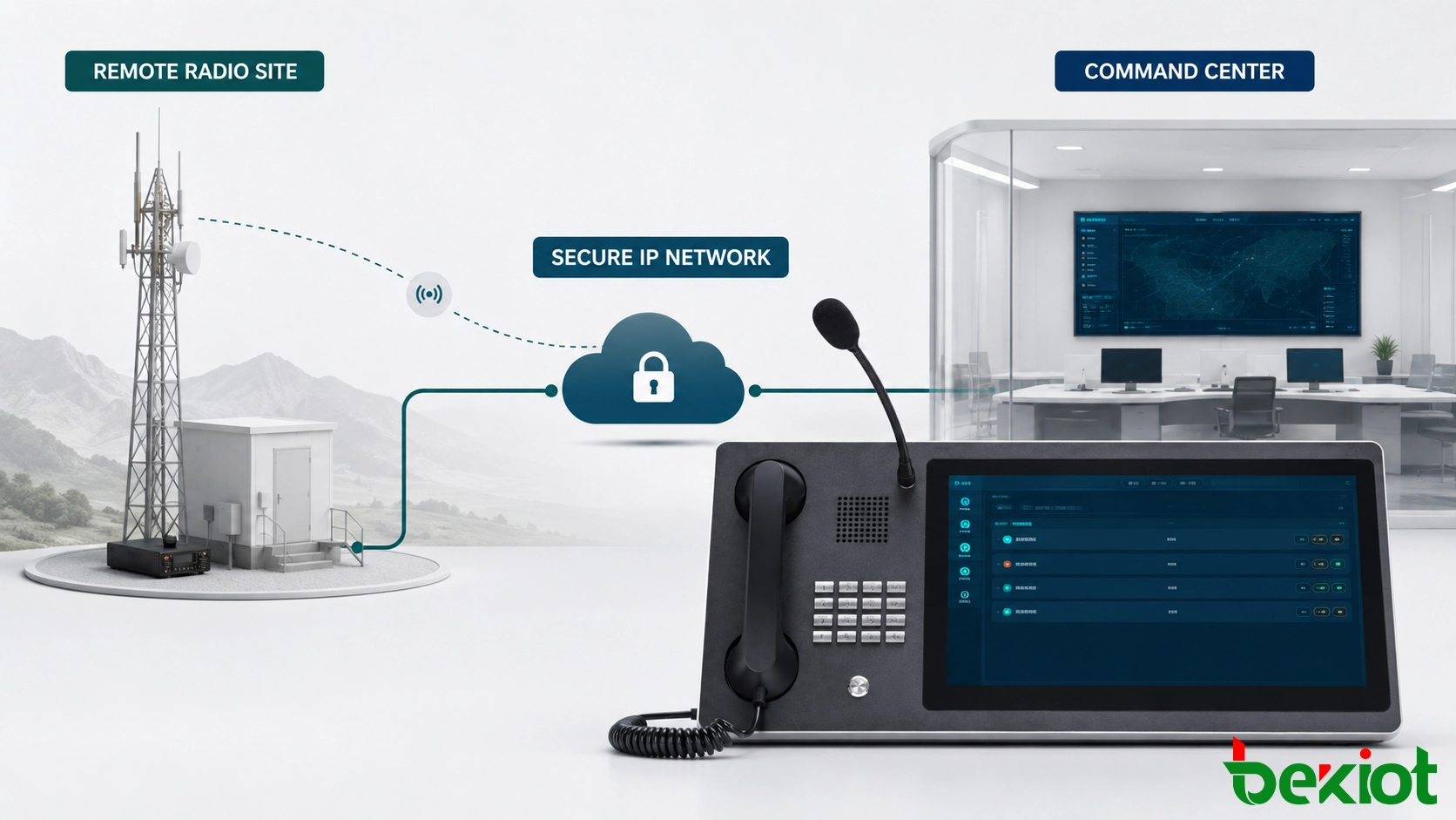 Distributed remote radio sites connected to a secure command and dispatch center