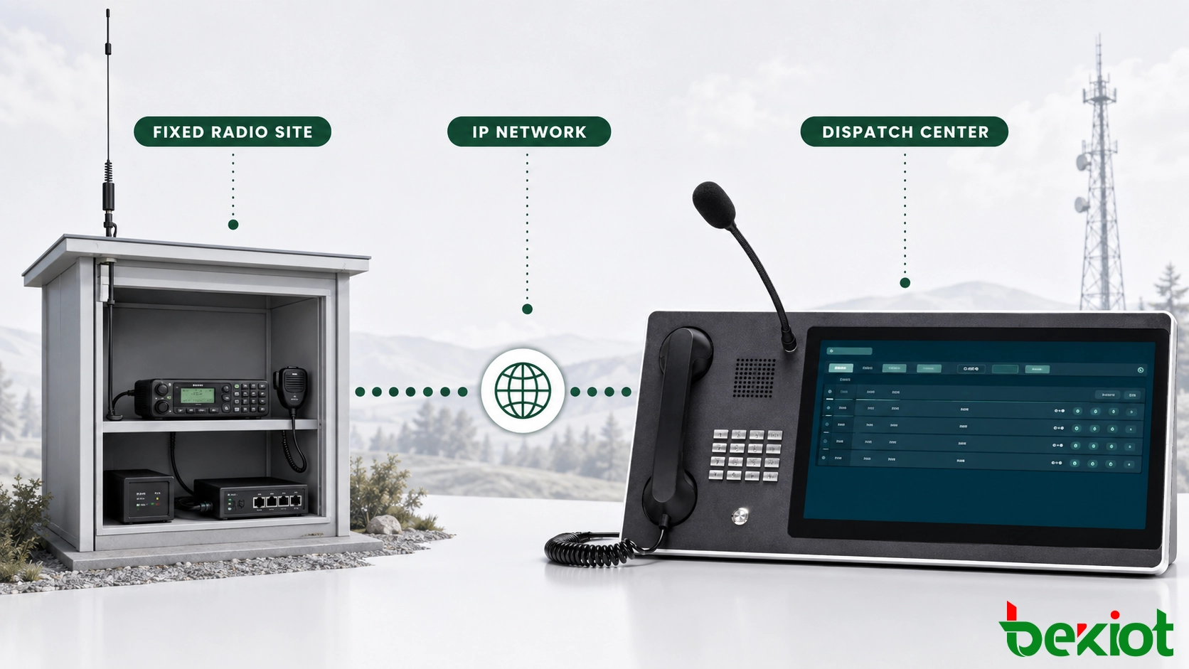 Mobile radio connected to a RoIP gateway at a fixed remote radio site