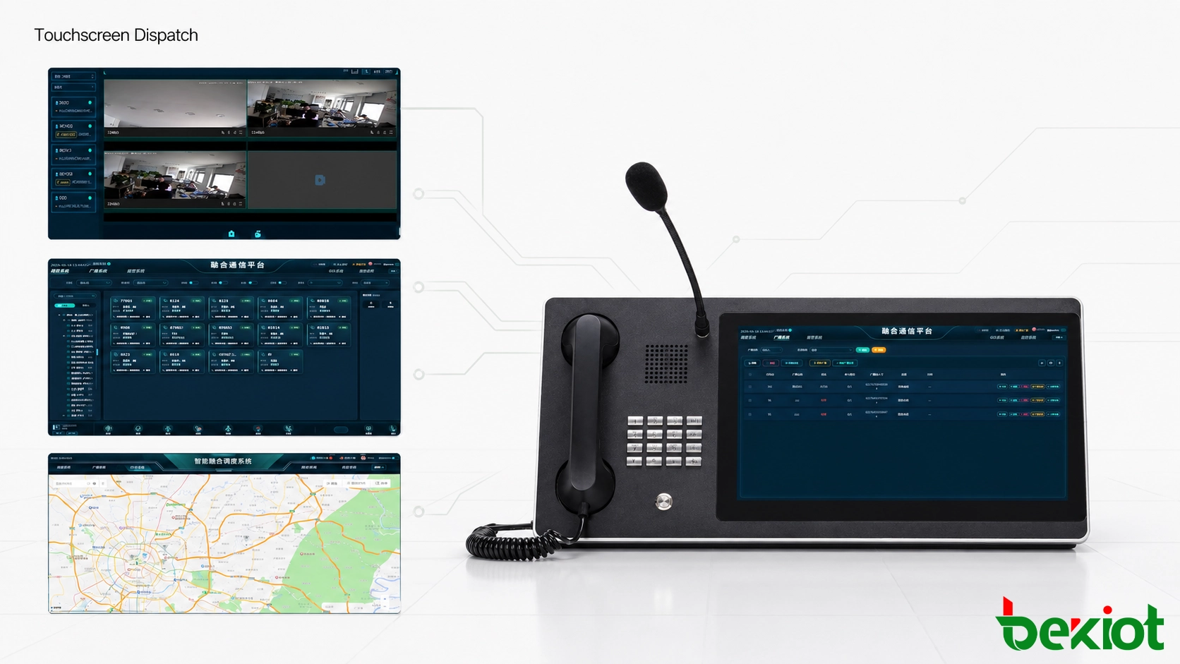 Second-generation touchscreen dispatch console combining software controls handset microphone voice video and GIS functions
