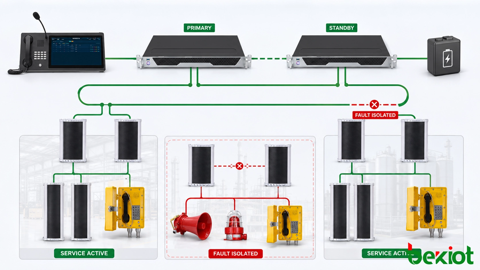 PAGA system redundancy and fault isolation design for industrial paging zones