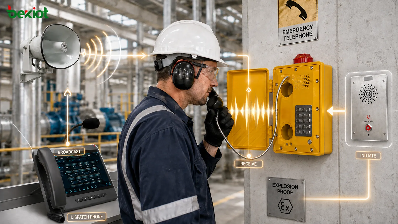 Testing explosion-proof telephone handset volume, microphone pickup and two-way voice clarity in a high-noise industrial environment