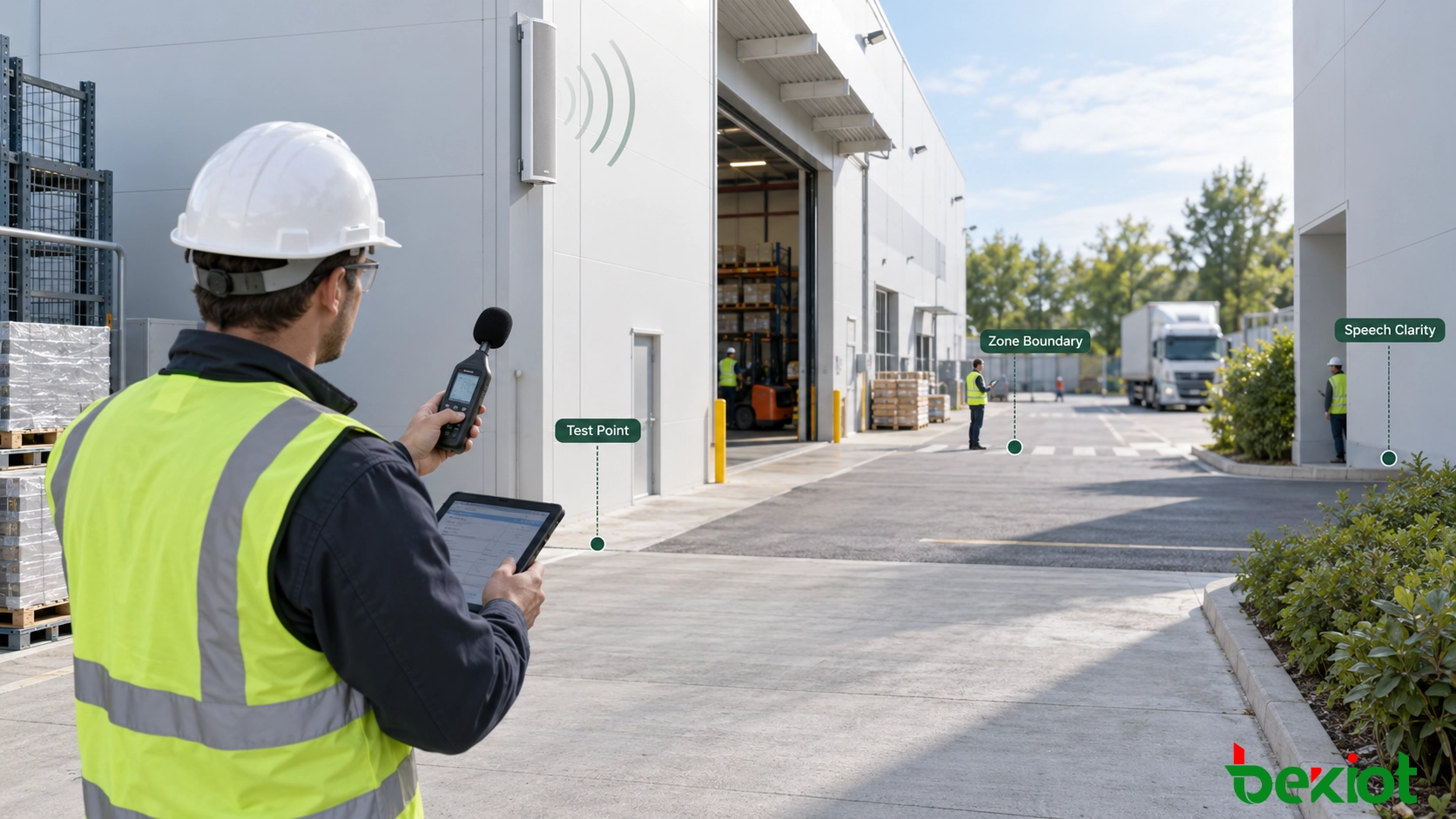 On-site speech intelligibility and outdoor coverage testing for SIP column speakers