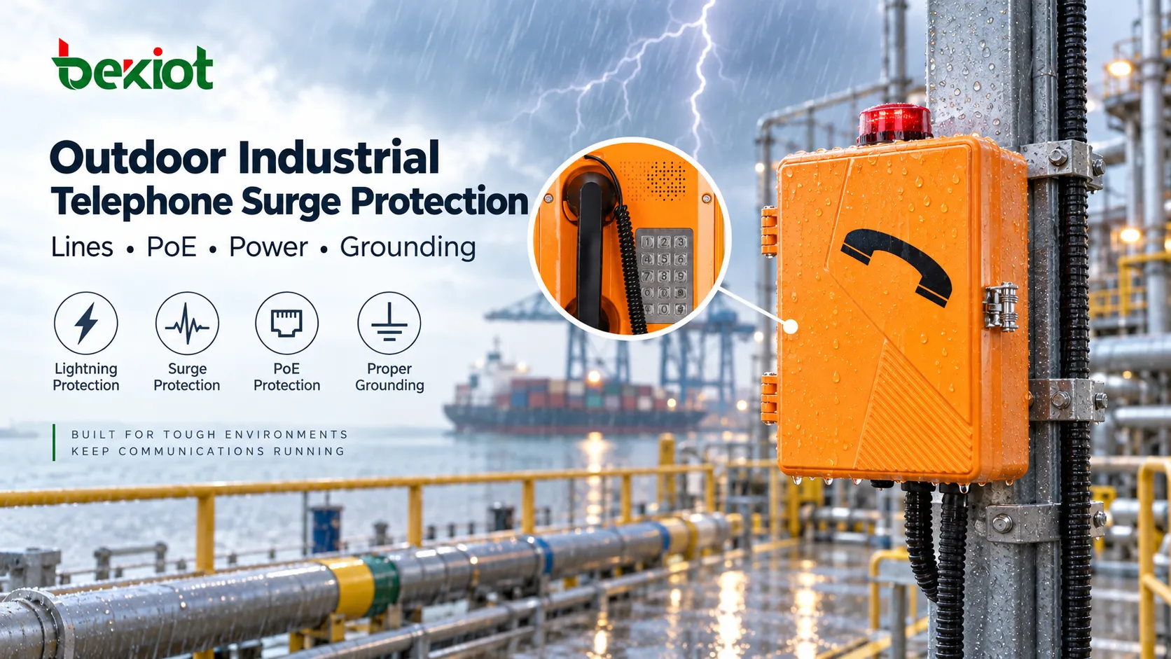 How Should Outdoor Industrial Telephones Be Protected from Lightning and Surge Damage?