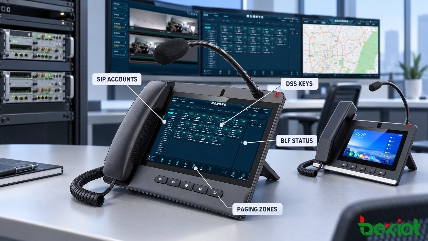 Dispatch telephone interface with SIP accounts DSS keys BLF monitoring and paging zones