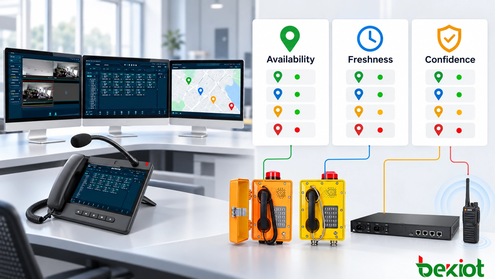 GIS dispatch interface showing location availability freshness and confidence information