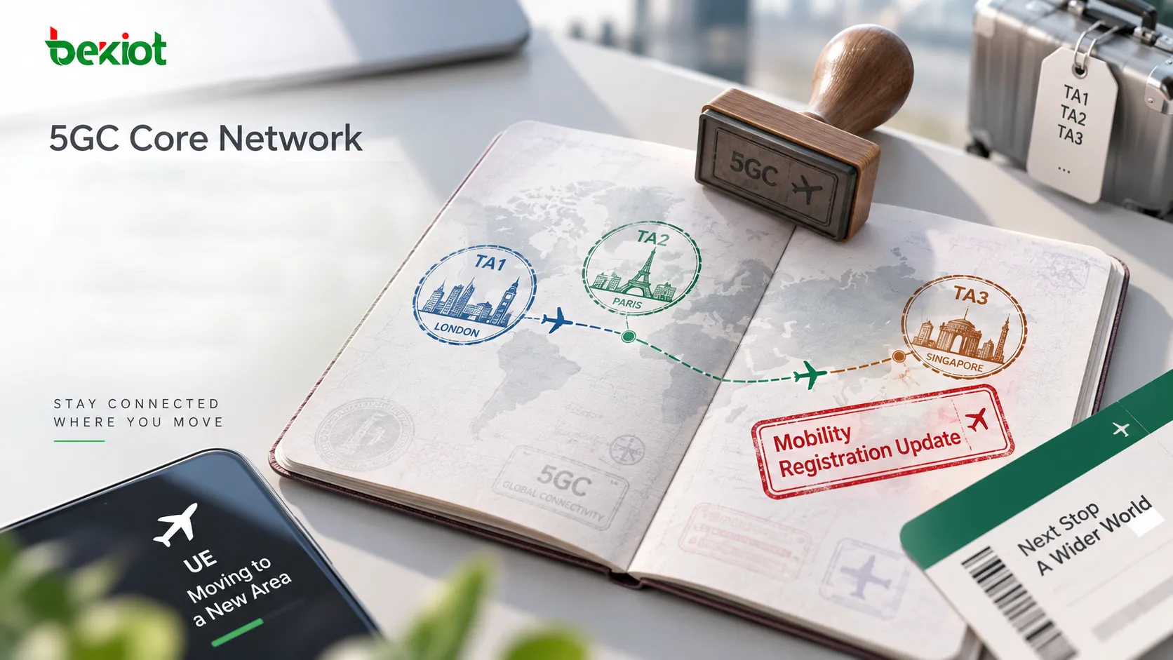5GC Mobility Registration Update follows different paths for Registration Area changes within the same AMF and mobility across AMFs, where a New AMF must obtain UE context from the Old AMF