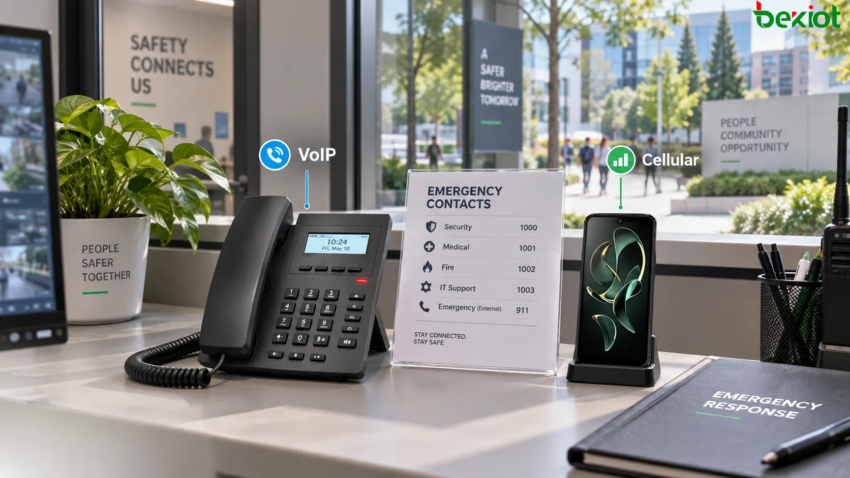 Multi-path VoIP emergency calling architecture using primary SIP voice, independent cellular service, alternate carriers, backup fixed telephony and local emergency contact numbers while reducing shared failure points