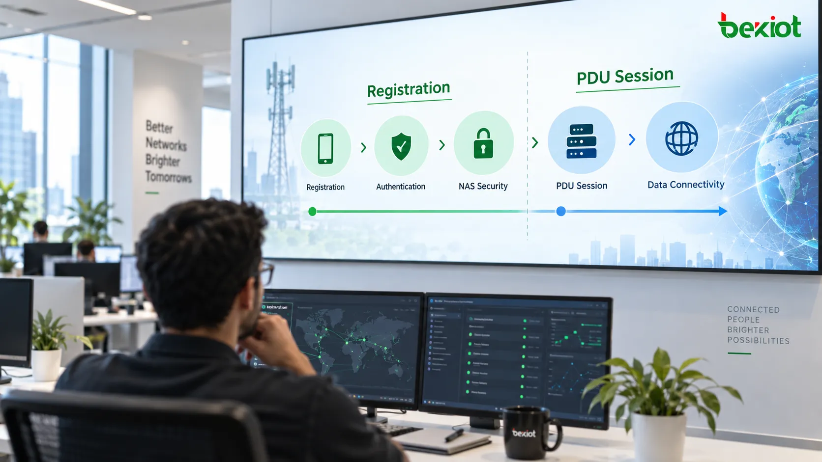 Functional boundary between 5GC Registration and PDU Session Establishment, where the UE first completes identity, authentication and registration through the AMF before establishing a user data session toward the Data Network through the SMF and UPF