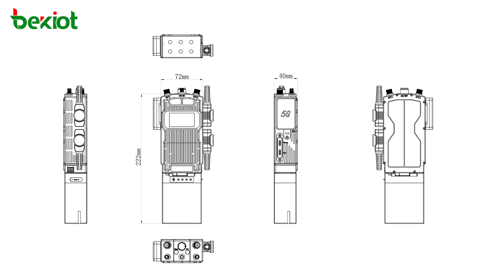 MEB82 SDR MANET handheld radio dimensions 222 × 72 × 40 mm