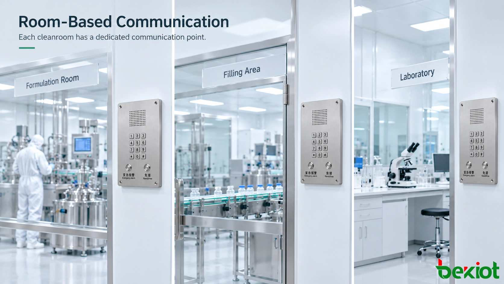 Telephone communication points across controlled production areas