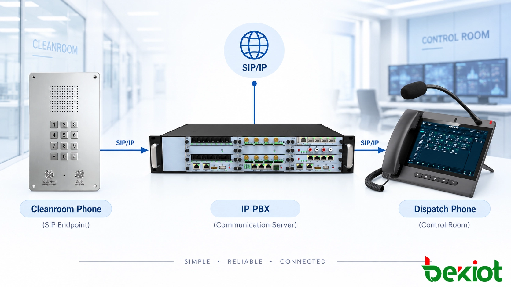 SIP cleanroom phone connected with IP PBX communication system