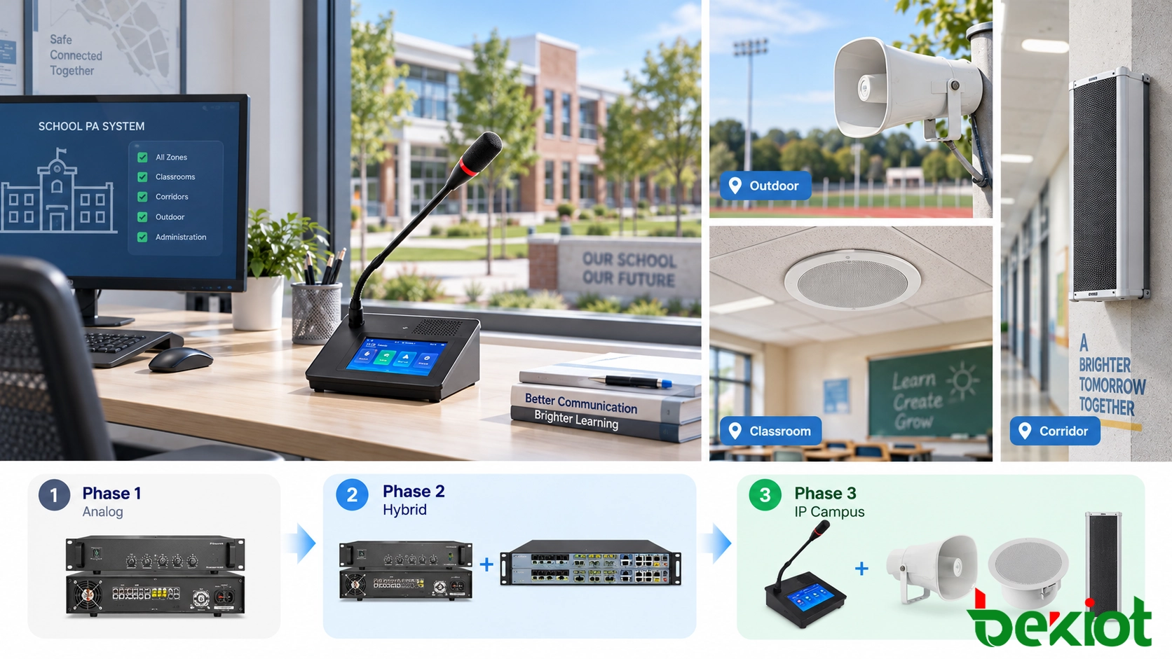 Phased school PA system upgrade process from analog infrastructure to hybrid and IP communication architecture