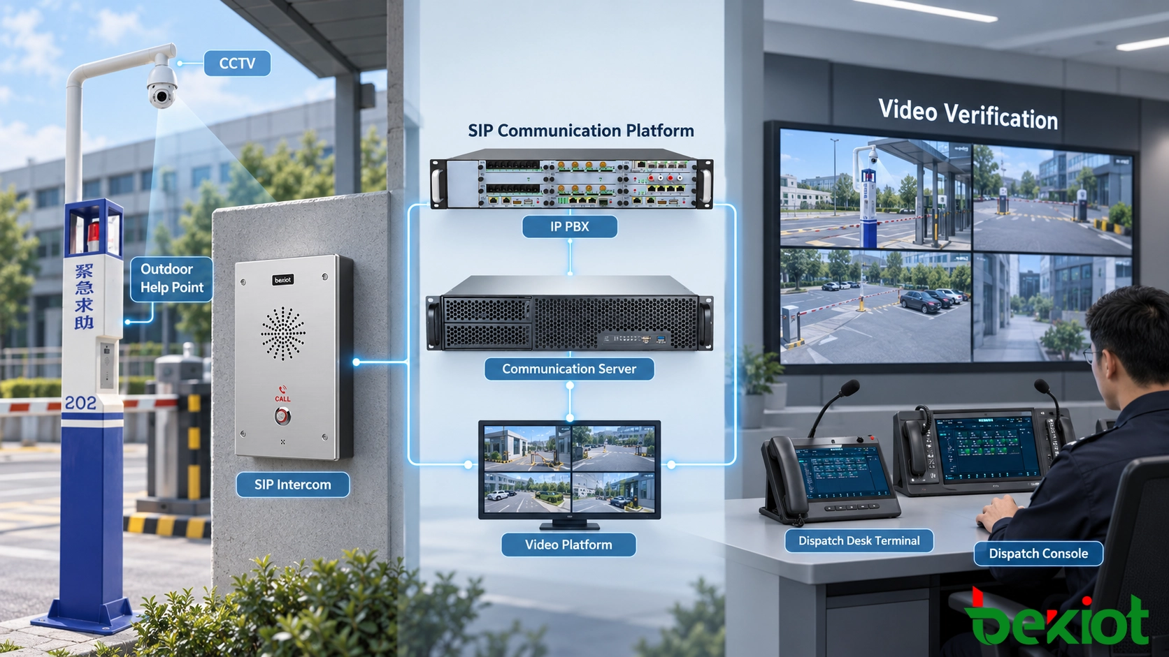 SIP emergency intercom integrated with CCTV video verification system