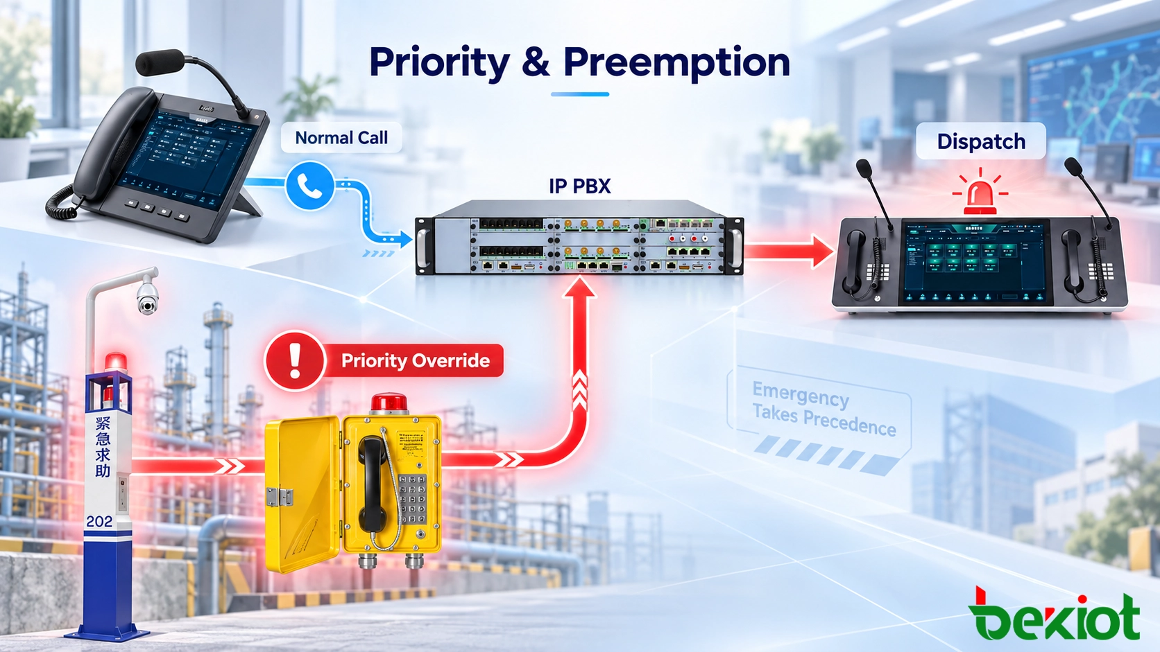 SIP priority call architecture with IP PBX and dispatch console