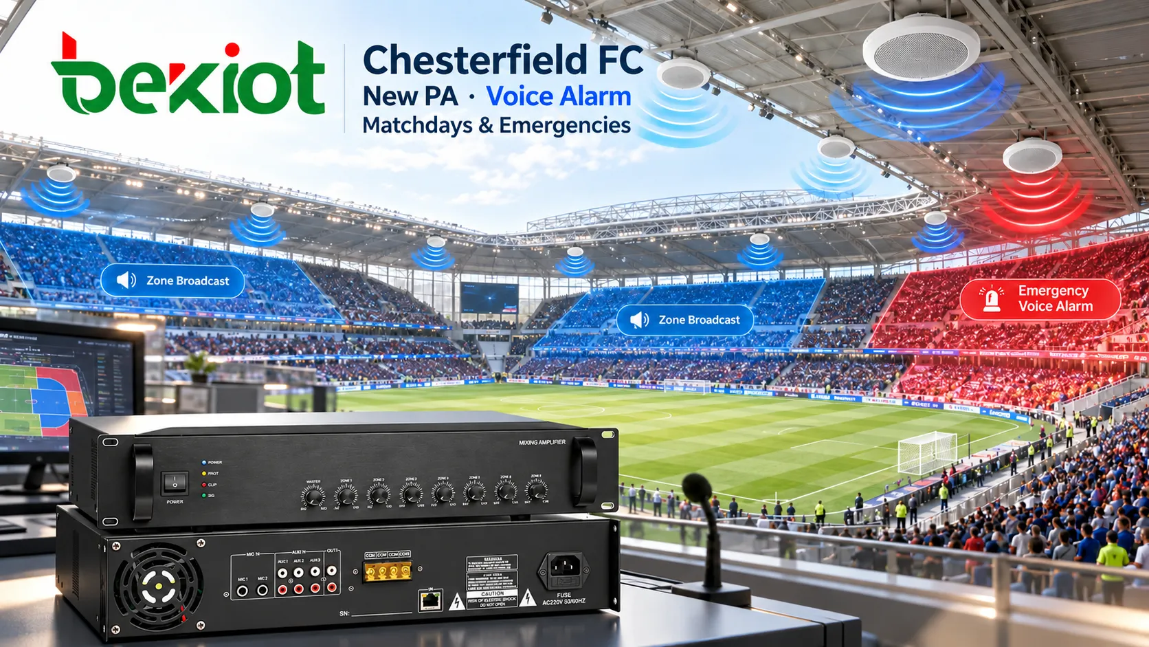 Chesterfield FC Replaces Aging PA with New Voice Alarm System for Matchdays and Emergencies