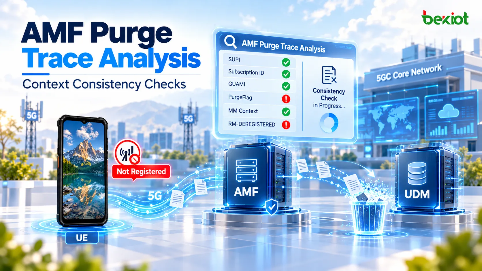 5GC AMF Purge where the AMF first invokes Nudm SDM Unsubscribe to remove the UDM subscriber data subscription and then performs Nudm UECM Deregistration using GUAMI and PurgeFlag